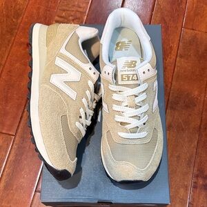 New Balance 574 Tan and White Sneakers